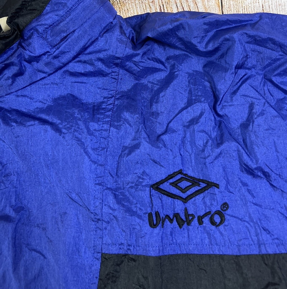 Vintage 90s Umbro Soccer Windbreaker Jacket Black Blue Size XL | eBay