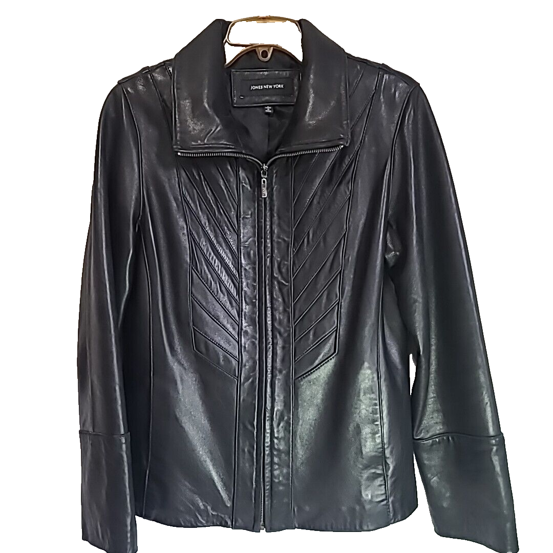 Jones New York Women's Elegant Formal Genuine Leather Black Jacket