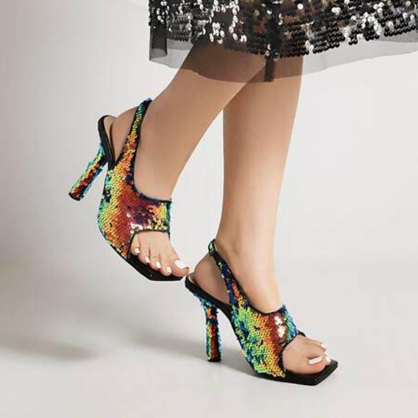 PANTOFOLA D’ORO Pantofole donna paillettes party tacco alto punta aperta tacchi a spillo palco serale