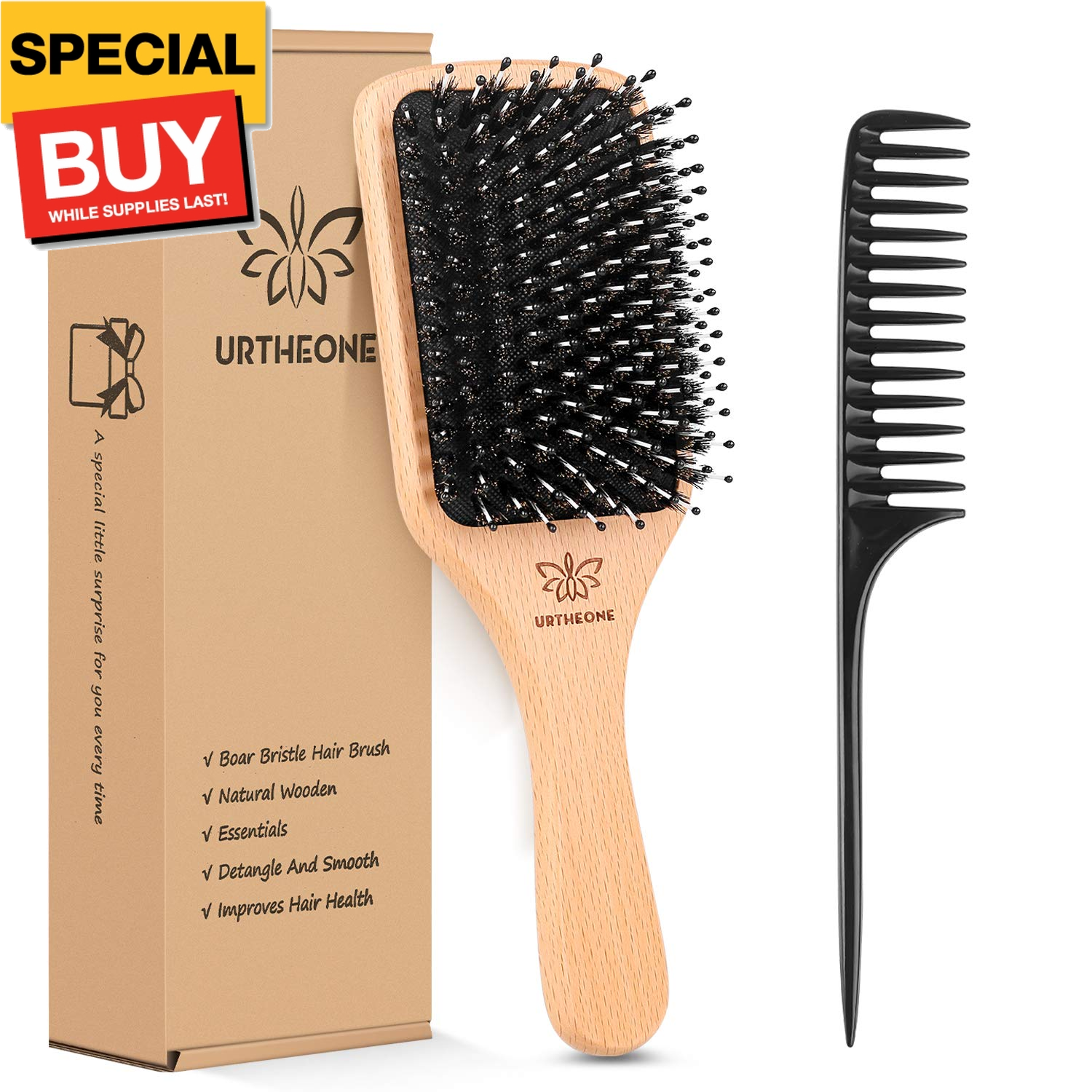 Boar Bristle Hairbrush for All Hair Types - Thick, Thin, Curly, Long, Short, Wet or Dry-image