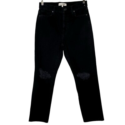 Current/Elliott NWT Women s The Boyfriend Jeans In Black High Rise Distressed 26