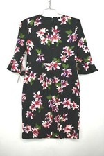 Nine West Womens 3/4 Bell Sleeve Sheath Dress Invisible Zip Round Neck Floral 4