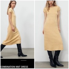 Zara Combination Weave Textured Knit Midi Dress SZ-Small Wool Blend Striped