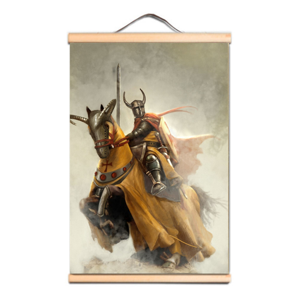 Crusader Wall Art Poster Vintage Knights Templar Solid Wood Scroll Painting A5-image