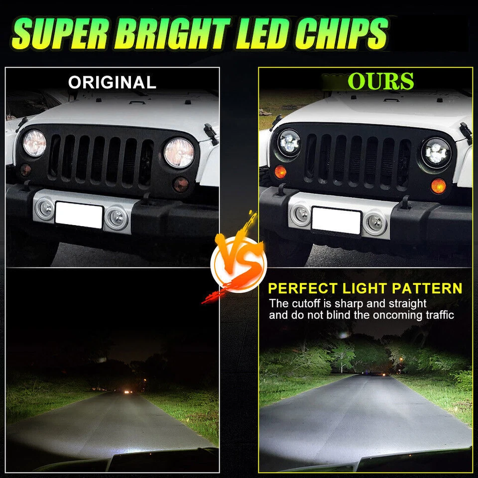 For Jeep Wrangler 07-18 JK 7" LED Headlight Tail Light Fog&Turn Light Combo - Image 3 of 4