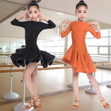Girls Ballroom Dance Dress Asymmetry Latin Rumba Tango Performance Dancewear