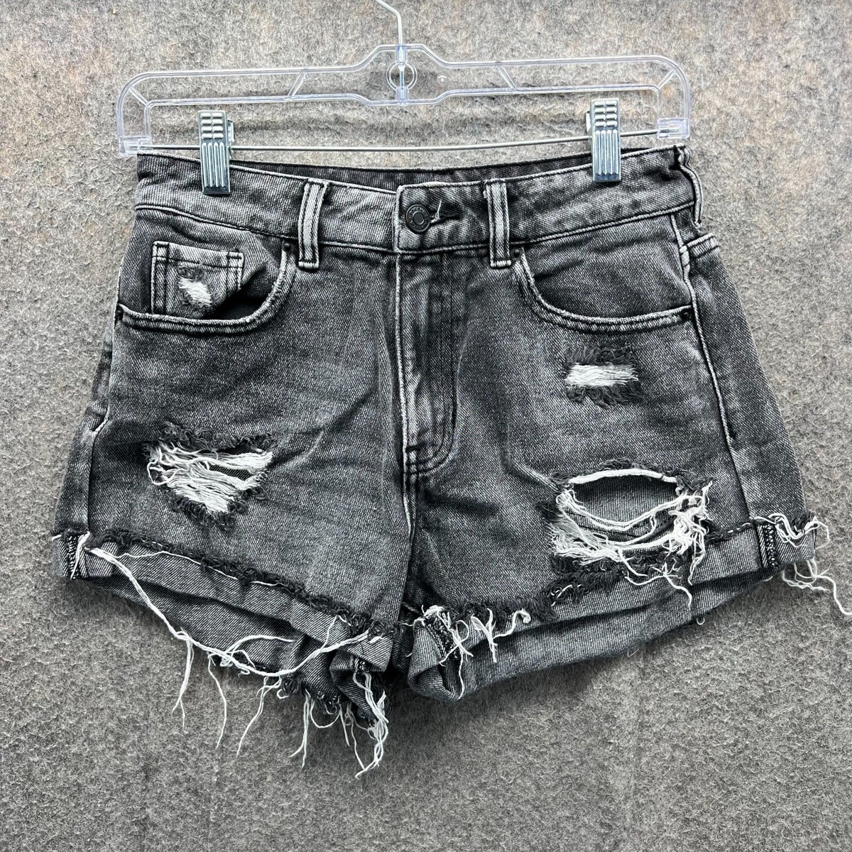Pacsun Jean Shorts Womens 25 Gray Denim Mom Faded Black Ripped