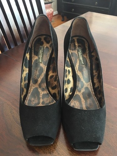 Tacones de punta abierta Dolce Gabbana cuero gamuza negro talla 7/37 #3 - Imagen 2 de 4
