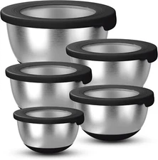 Stainless Steel Mixing Bowls with Lids – Set of 5 Large Nesting Metal Bowls
