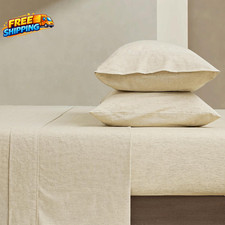 Linen Sheets Set King Size Natural Linen Blend Cotton Bedsheets 4 Pieces