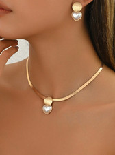 3PCS Elegant Necklace Earrings Jewelry Set For Women Faux Pearl Heart Pendant US