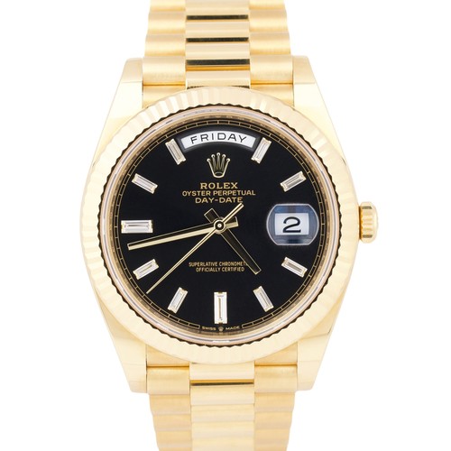 2024 PAPERS Rolex Day-Date President 40mm FACTORY BLACK BAGUET...