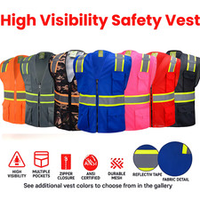 High Visibility Safety Vest 4-Pocket Mesh ANSI Class 2 Reflective Workwear