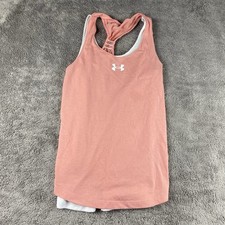 Under Armour Round Neck Loose Tank Top Two Layer Girks Youth Medium Coral Pink