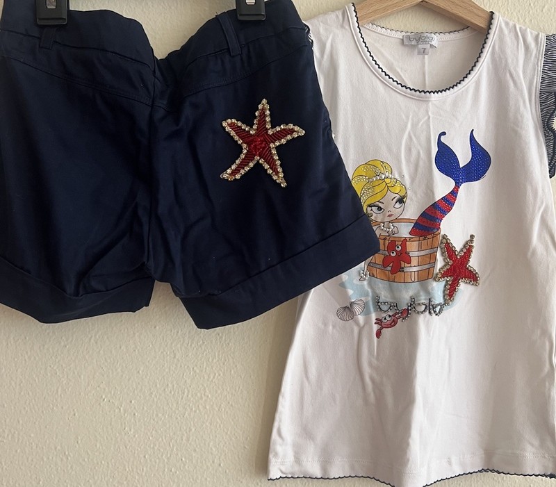 Byblos Kids Girl Set 2Pc Short Top Crystal Pearl Size 7 Party