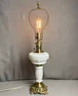 RARE Paul Hanson Vintage Brass & Milk Glass Table Lamp Base Model 103-F 27" Tall