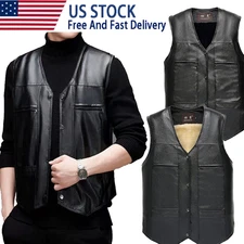 Men's Leather Vest Motorcycle Biker Vest Concealed Carry Tactical Fleece Warm
