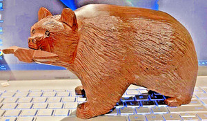 Vintage Carved Wood Grizzly Bear with Salmon Catch in Mouth