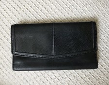 Black  Wallet Pocket Snap Card Slots ID Leath...