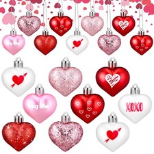 40 Pcs Valentine  s Day Heart Ornaments for Tree Valentines Day Decorations Pink