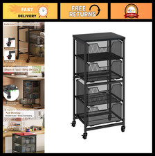 4-Drawer Rolling Storage Cart on Wheels, Utility Cart with Wooden Top for Office