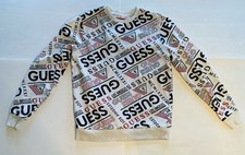 GUESS Los Angeles All Over Print Logo Sweatshirt White Black Red Size S