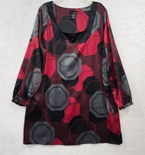 MIXIT Women's Size XL Long Sleeve Sheath Dress Black/Red/Grey Geometric Print