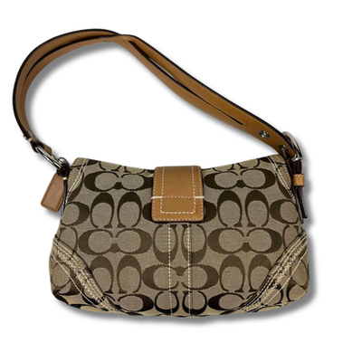 Coach Soho Signature Shoulder Bag Handbag Canvas Leather Beige