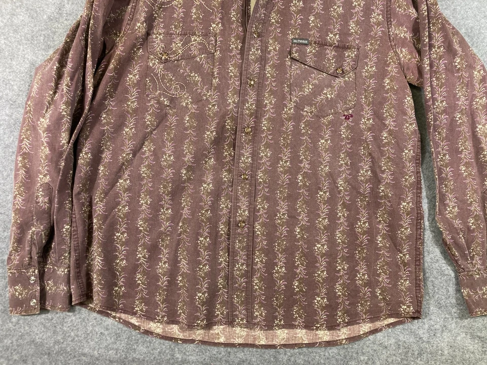 Southern Thread Western Shirt Mens XL Mahogany Brown Floral Pearl Snap Pockets - Image 4 of 4