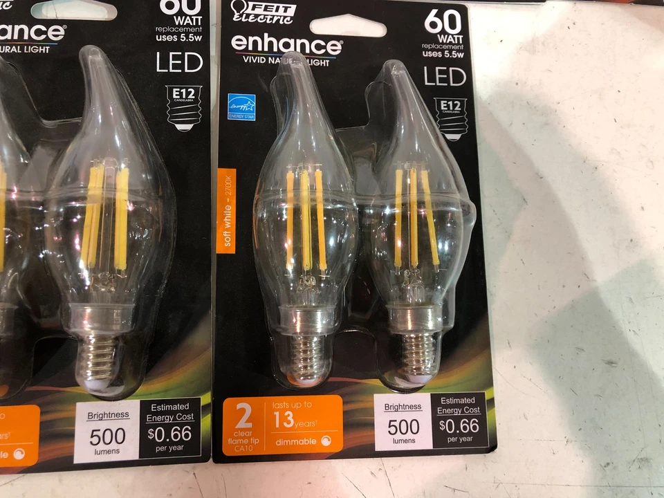 12 pk Feit Electric 60W Equivalent LED E12 Soft white Dimmable Light Bulb 2PK - Image 2 of 2