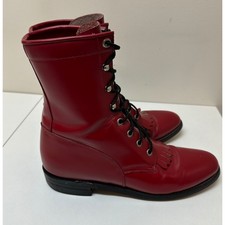 Bottes Western Justin Femme Rouge - Pointure 35.5 EU (4.5 US) - Cuir Véritable - Vintage Occasion
