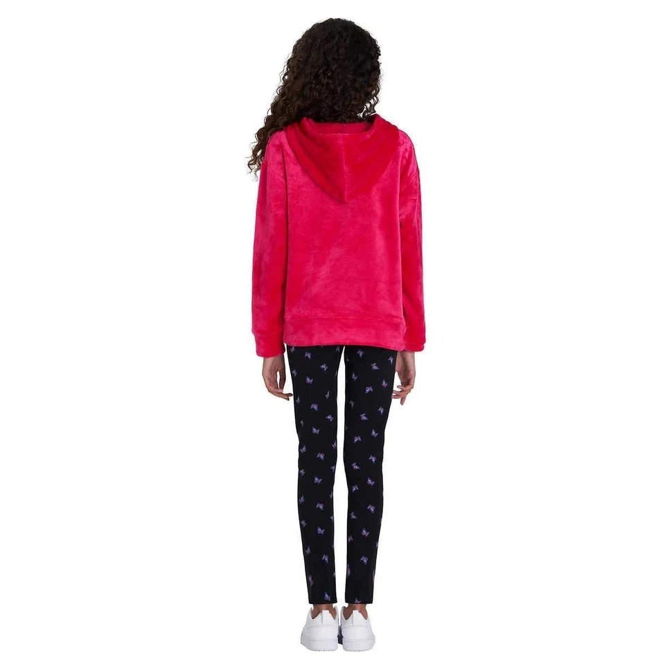 Conjunto de 2 piezas de sudadera con capucha y leggings de felpa roja y negra Lucky Brand para niñas XS Foto 3 de 4