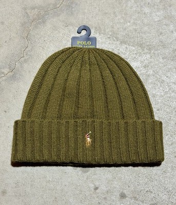 POLO RALPH LAUREN OLIVE GREEN BEANIE HAT Men s ONE SIZE NWT Flesh Pony