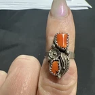 Vintage Navajo Coral and Sterling Silver Ring size 4.5
