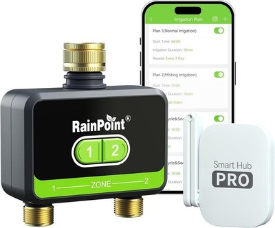 RAINPOINT Bewässerungscomputer WLAN 2 Ausgänge, 12 Programme, Messing-Einlass