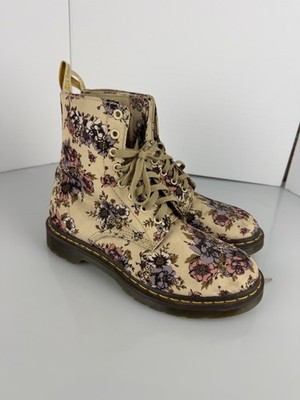Dr. Martens Beckett Tan Beige Floral Woman's Size 10 EUR 42 Canvas Boots. NICE!