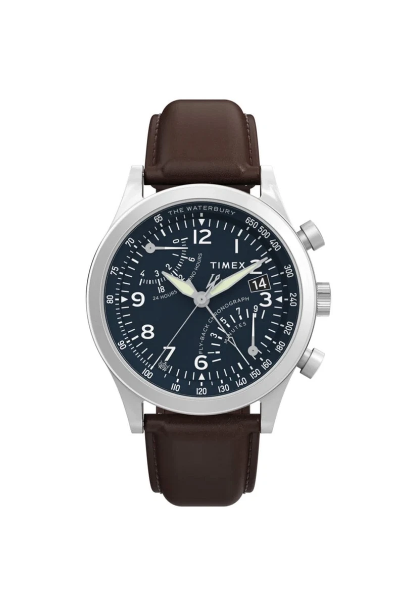 Timex Waterbury Heritage Orologio Uomo Cronografo, Cinturino In Pelle Marrone, Quadrante Nero, Tachimetro