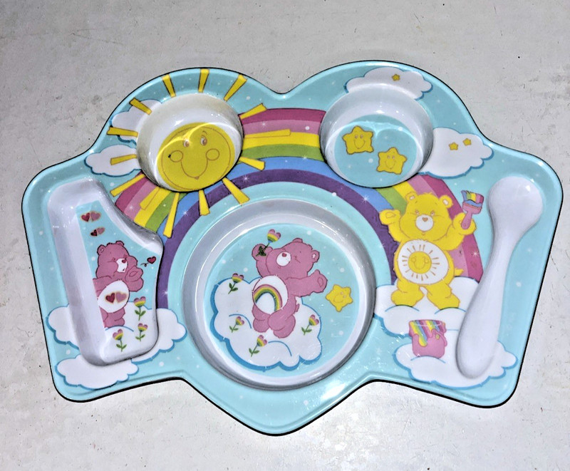 Care Bears Melamine Divided Plate Sunshine Rainbow Hearts Bears 2004 Munchkins