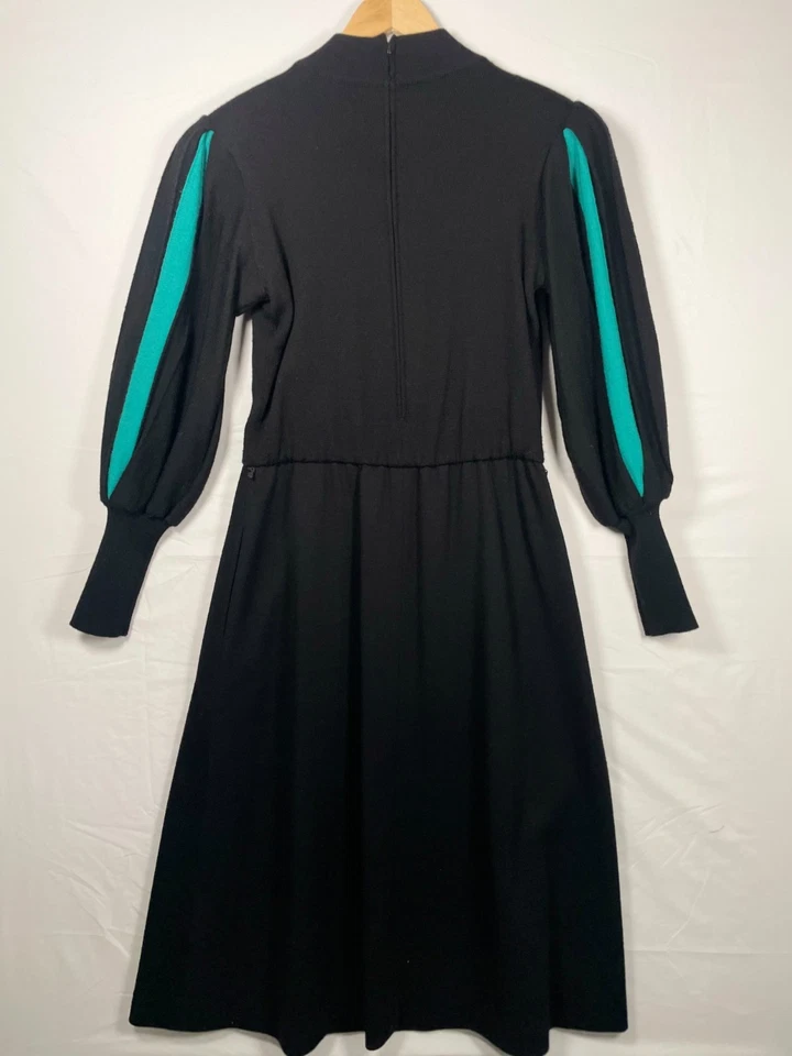 B Altman Lana Negro Completamente Forrado Estilo Años 80 Vestido Manga Abullonada Suéter Vestido Foto 2 de 4