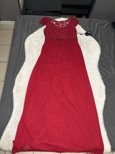 New Adrianna Papell Red Lace Stretch Tule Gown Long Dress Size 12 Cherry