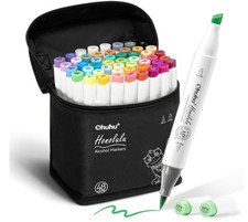 Ohuhu 48-Color Alcohol Markers Set, Brush Chisel Tip, Double-Ended, Refillable