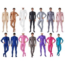 Men Jumpsuit Glossy Unitard Fitness Bodysuit Long Sleeve Leotard One-Piece Rave