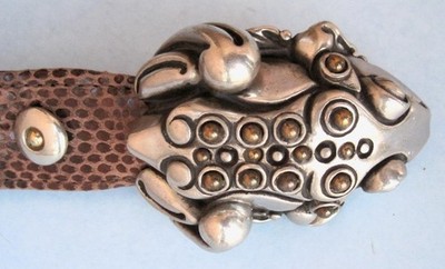 Fahrenheit NY Connie Bates Sculptural Frog Belt Brass Pewter Reptile Strap 35''