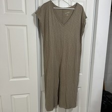 Universal Thread Cotton Short Sleeve T-Shirt Midi Dress with Front Slit Beige L