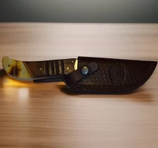 chipaway cutlery fixed blade knife with leather sheath wood handle