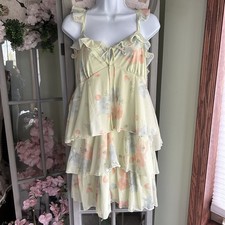 WILD FABLE Layered Tiered Mini Dress Pastel Green & Peach Sleeveless Size L