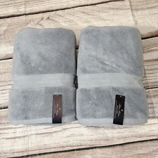 Brooks Brothers 2 Pcs Premium Set 2 Bath TOWEL Gray Blue 100% Cotton