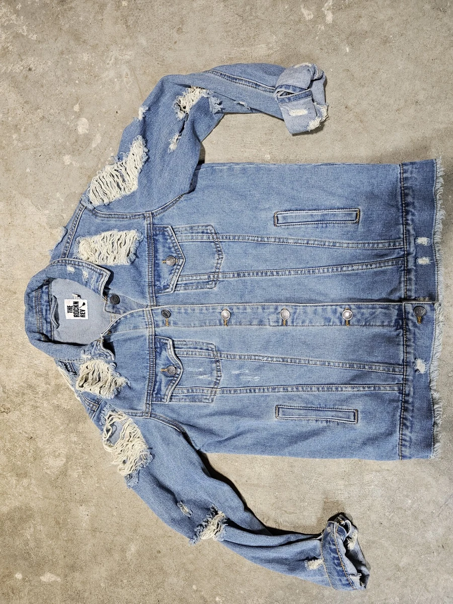 Denim jacket The Rockin Rev Distressed Light Blue size Large