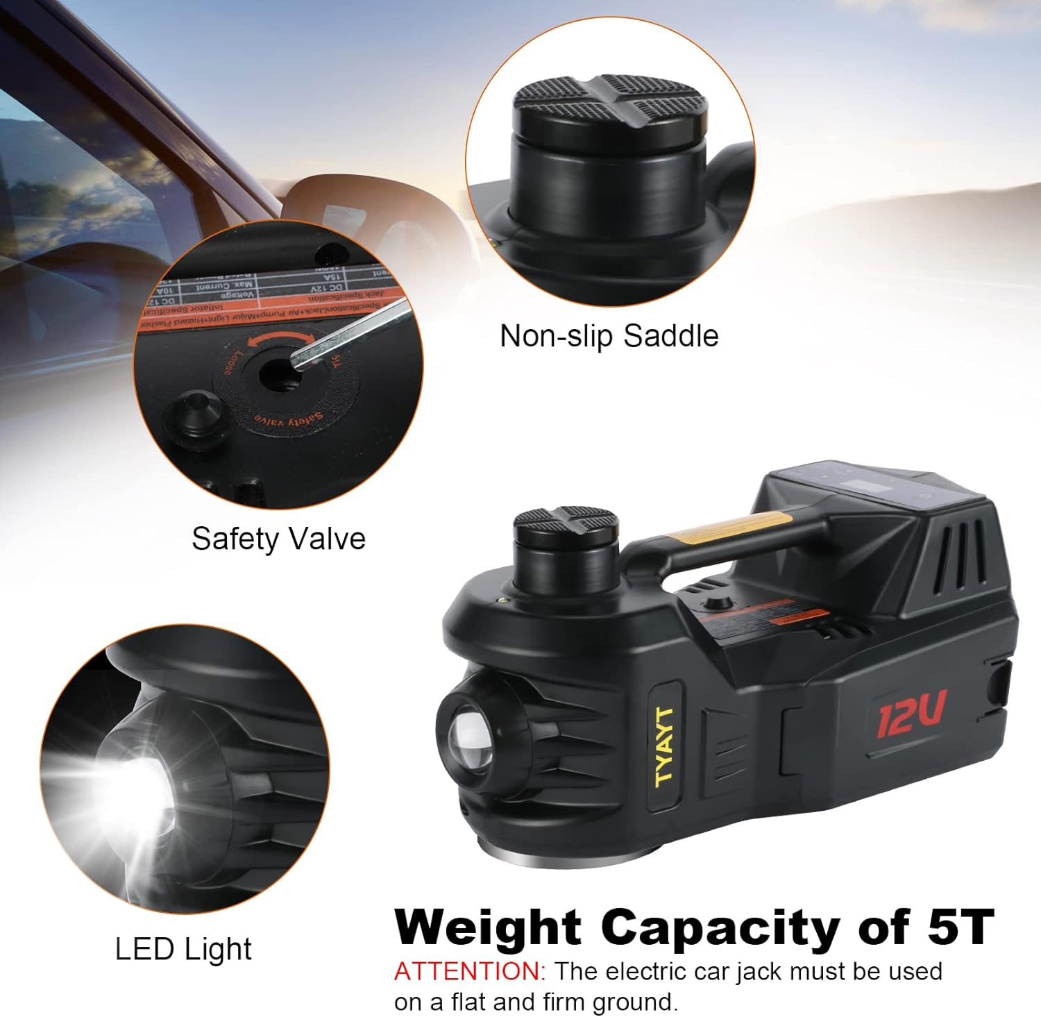 TYAYT Electric Car Jack Kit, 5 Ton Hydraulic Car Jack with Electric