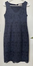 Tory Burch Navy Blue Embroidery Lace sleeveless Sheath Scallop Hem Dress sz 4
